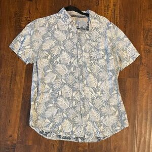 Blue and White Leaf Print Men's Shirt